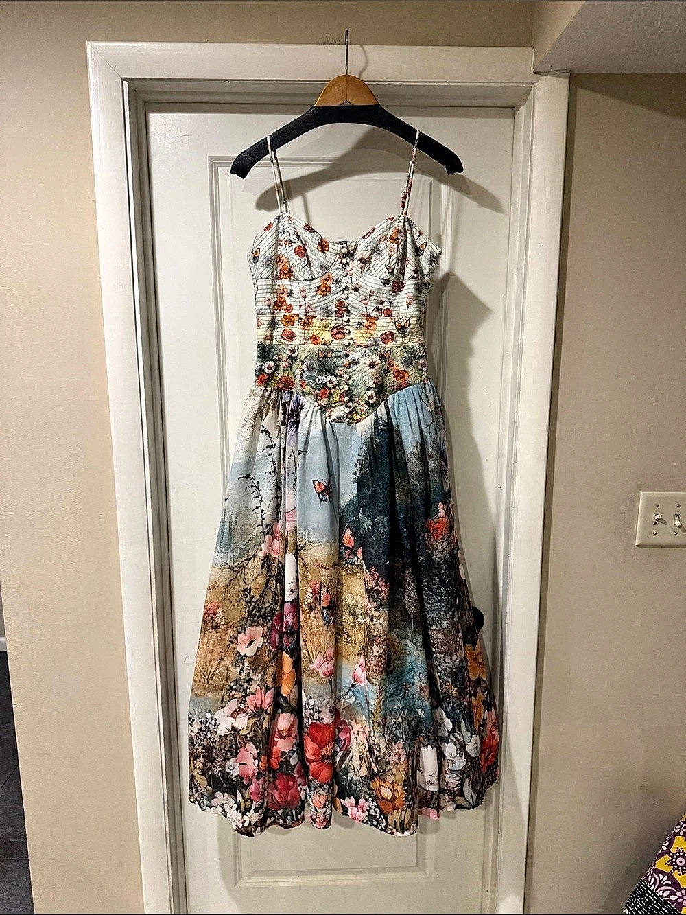 ANTHROPOLOGIE Quilted Floral Maxi Dress Blue & Multicolor Medium